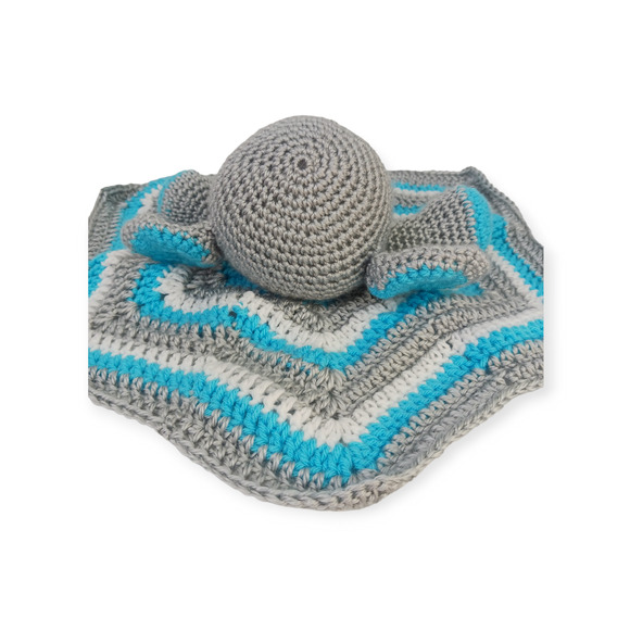 Hand Crochet Elephant Lovey for Baby-Child Gray White Turquoise - Picture 5 of 6